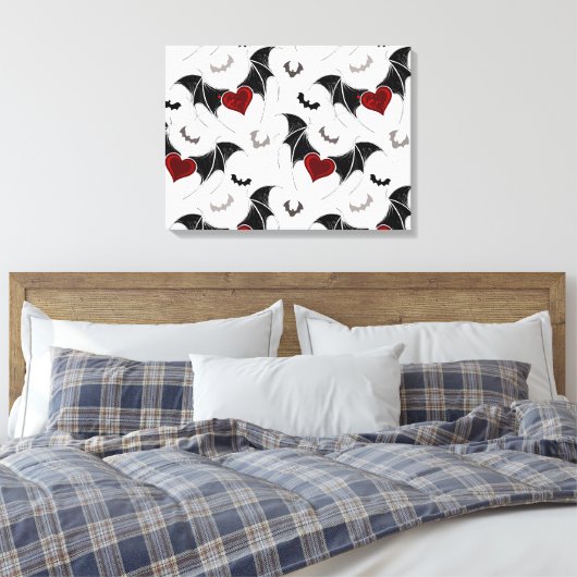 Halloween-Herz mit schwarzen Fledermausflügeln Leinwanddruck (Insitu (Schlafzimmer))