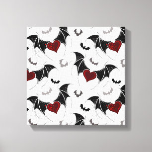 Halloween-Herz mit schwarzen Fledermausflügeln Leinwanddruck