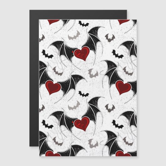 Halloween-Herz mit schwarzen Fledermausflügeln Magneteinladung (Vorne/Hinten)