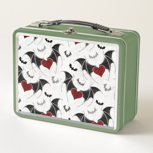 Halloween-Herz mit schwarzen Fledermausflügeln Metall Brotdose (Vorderseite)