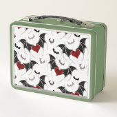 Halloween-Herz mit schwarzen Fledermausflügeln Metall Brotdose (Rückseite)