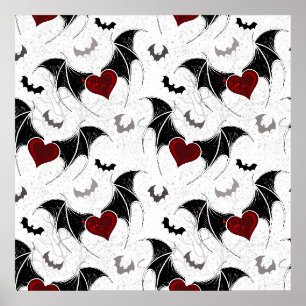 Halloween-Herz mit schwarzen Fledermausflügeln Poster