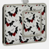 Halloween-Herz mit schwarzen Fledermausflügeln Rahmen-Ornament Silber (Rechts)