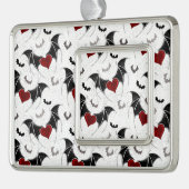 Halloween-Herz mit schwarzen Fledermausflügeln Rahmen-Ornament Silber (Links)