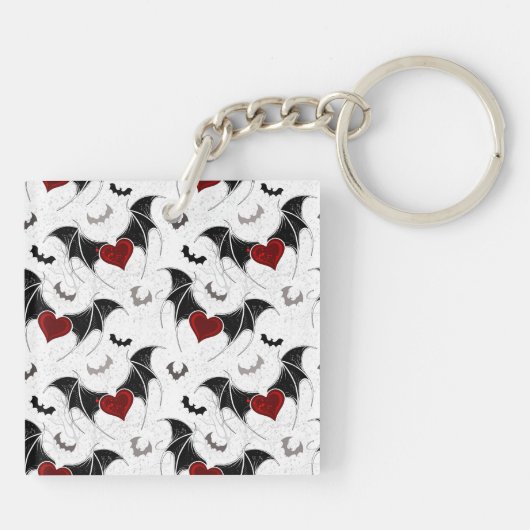 Halloween-Herz mit schwarzen Fledermausflügeln Schlüsselanhänger (Rückseite)