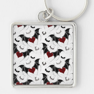 Halloween-Herz mit schwarzen Fledermausflügeln Schlüsselanhänger