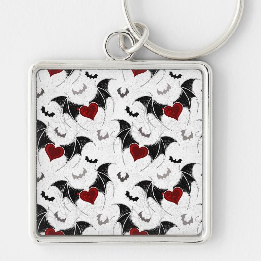 Halloween-Herz mit schwarzen Fledermausflügeln Schlüsselanhänger (Vorne)