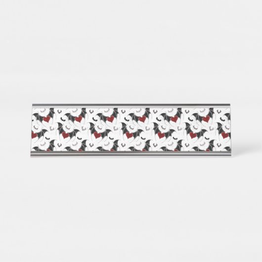 Halloween-Herz mit schwarzen Fledermausflügeln Schreibtischnamensplakette (Vorderseite )