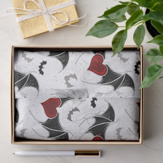 Halloween-Herz mit schwarzen Fledermausflügeln Seidenpapier (Geschenk)