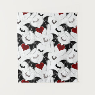 Halloween-Herz mit schwarzen Fledermausflügeln Wandteppich