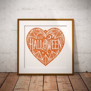 Halloween-Herz, Orange Herzform, Feiertag Fotodruck