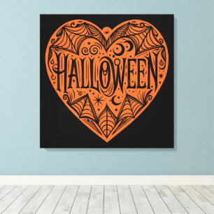 Halloween-Herz, Orange Herzform, Feiertag Leinwanddruck