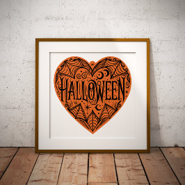 Halloween-Herz, Orange Herzform, Feiertag Poster