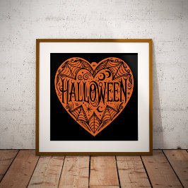 Halloween-Herz, Orange Herzform, Feiertag Poster