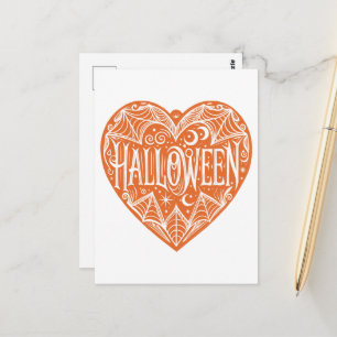 Halloween-Herz, Orange Herzform, Feiertag Postkarte