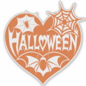 Halloween-Herz, orange Herzform, Spinnennetz Aufkleber (Vorderseite)