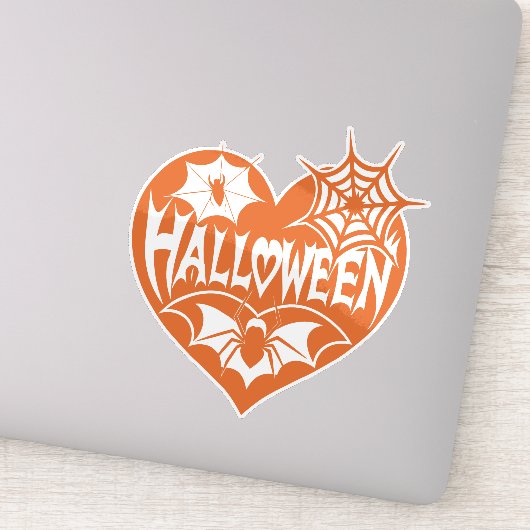 Halloween-Herz, orange Herzform, Spinnennetz Aufkleber (Detail)