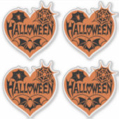 Halloween-Herz, orange Herzform, Spinnennetz Aufkleber (Vorderseite)