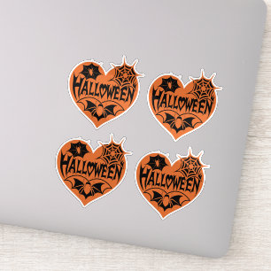 Halloween-Herz, orange Herzform, Spinnennetz Aufkleber