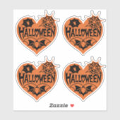 Halloween-Herz, orange Herzform, Spinnennetz Aufkleber (Blatt)