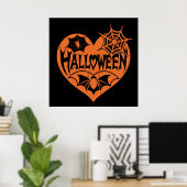 Halloween-Herz, orange Herzform, Spinnennetz Poster (Heimbüro)