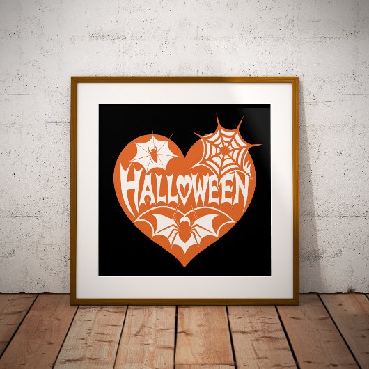 Halloween-Herz, orange Herzform, Spinnennetz Poster