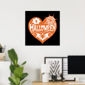 Halloween-Herz, orange Herzform, Spinnennetz Poster (Heimbüro)