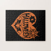 Halloween-Herz, orange Herzform, Spinnennetz Puzzle (Horizontal)