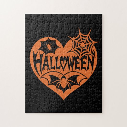 Halloween-Herz, orange Herzform, Spinnennetz Puzzle (Vertikal)