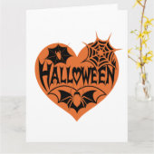 Halloween Herz, Orangefarbene Herzform, Spinnennet Karte (Gelbe Blume)