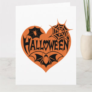 Halloween Herz, Orangefarbene Herzform, Spinnennet Karte