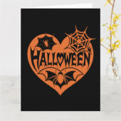 Halloween Herz, Orangefarbene Herzform, Spinnennet Karte (Gelbe Blume)