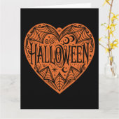 Halloween Herz, Orangefarbene Herzform, Urlaub Karte (Gelbe Blume)