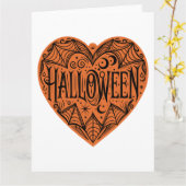 Halloween Herz, Orangefarbene Herzform, Urlaub Karte (Gelbe Blume)