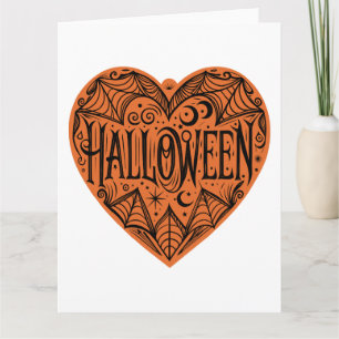 Halloween Herz, Orangefarbene Herzform, Urlaub Karte