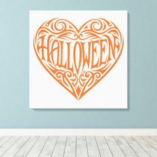 Halloween-Herz, Oranges Herz, Feiertag Leinwanddruck
