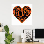 Halloween-Herz, Oranges Herz, Feiertag Poster (Heimbüro)