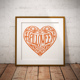Halloween-Herz, Oranges Herz, Feiertag Poster