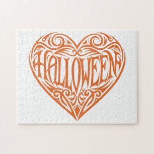 Halloween-Herz, Oranges Herz, Feiertag Puzzle