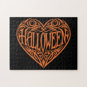 Halloween-Herz, Oranges Herz, Feiertag Puzzle
