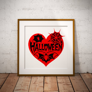 Halloween-Herz, rotes Herz, Spinnennetz Fotodruck