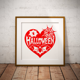 Halloween-Herz, rotes Herz, Spinnennetz Fotodruck