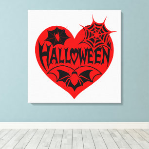 Halloween-Herz, rotes Herz, Spinnennetz Leinwanddruck