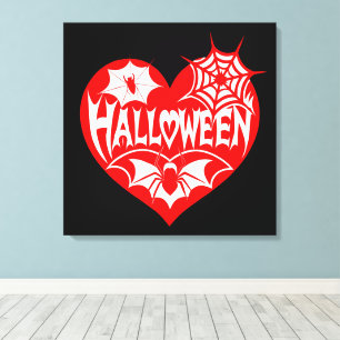 Halloween-Herz, rotes Herz, Spinnennetz Leinwanddruck