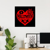 Halloween-Herz, rotes Herz, Spinnennetz Poster (Heimbüro)