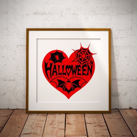 Halloween-Herz, rotes Herz, Spinnennetz Poster