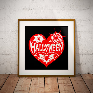 Halloween-Herz, rotes Herz, Spinnennetz Poster