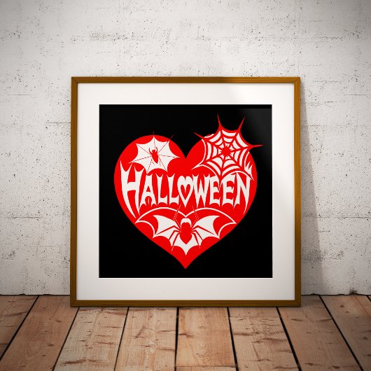 Halloween-Herz, rotes Herz, Spinnennetz Poster