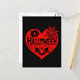 Halloween-Herz, rotes Herz, Spinnennetz Postkarte