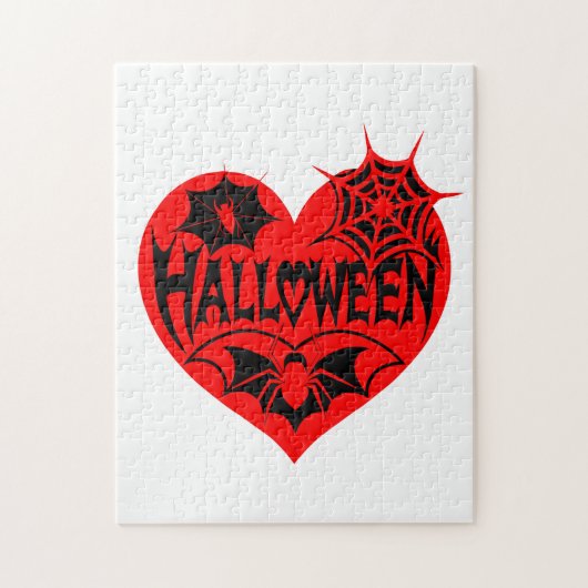 Halloween-Herz, rotes Herz, Spinnennetz Puzzle (Vertikal)